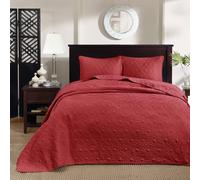 Madison Park Quebec Parure de lit king size Damass rouge 3 pices Couvre-lit matelass en microfibre ultra douce
