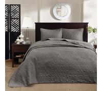 Madison Park Quebec Parure de lit rversible avec motif damass, coutures double face, couvre-lit lger toutes saisons, taie assortie, gris fonc