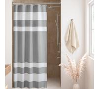Madison Park Rideau de Douche en Tissu gaufré à Rayures avec Gestion de l'humidité Scotchgard de 3 m - Rideau de Douche Moderne de qualité Spa pour Salle de Bain, étage de Salle de Bain, Gris (137 x