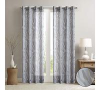 Madison Park Rideau Semi-Transparent Moderne à Motif botanique Contemporain, à œillets, Rideau de fenêtre Simple pour Salon, Chambre à Coucher et dortoir, 127 x 213 cm, Gris Oiseau
