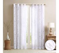 Madison Park Rideau Simple Semi-Transparent Moderne Contemporain imprimé botanique sur Le Dessus, Rideau de fenêtre pour Salon, Chambre à Coucher et dortoir, 127 x 241 cm, Blanc Oiseau