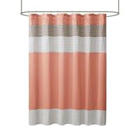Madison Park Rideaux de Bain Modernes en Microfibre à Rayures Imitation Soie pour Salle de Bain, Polyester, Corail, 183 x 183 cm