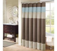 Madison Park Rideaux de Bain Modernes en Microfibre à Rayures Imitation Soie pour Salle de Bain, Polyester, Bleu, 183 x 183 cm