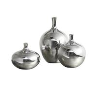 Madison Park Signature Ansen Lot de 3 vases en céramique faits à la main - Décoration de salon avec accents métalliques, idéal pour étagère, table d'appoint, cheminée, plusieurs tailles, argenté