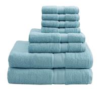 Madison Park Signature Lot de 8 Serviettes de Bain Turques 100% Coton de 800 g/m², surdimensionnées, en Lin et Coton, Comprenant 2 Serviettes de Bain, 2 essuie-Mains et 4 débarbouillettes, Turquoise
