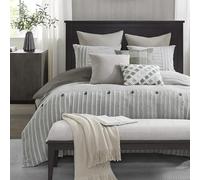 MADISON PARK SIGNATURE Parure de lit 8 pièces pour Grand lit, Housse de Couette Amovible 100% Coton avec Insert - Literie de Style Rustique - Motif Jacquard texturé à Rayures - Grand lit - Gris