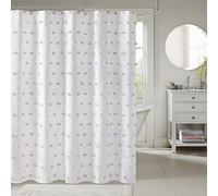Madison Park Sophie Rideau de Douche Tendance avec Pompons texturés - Décoration Moderne de Salle de Bain - Lavable en Machine - 183 x 183 cm - Blanc/Blush