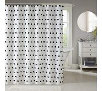 Madison Park Sophie Rideau de Douche Tendance avec Pompons texturés, décoration Moderne de Salle de Bain, écran d'intimité Lavable en Machine, 182,9 x 183 cm, Noir/Blanc