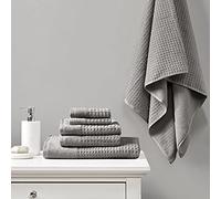 Madison Park Spa Lot de 6 Serviettes gaufrées 100% Coton, Texture de qualité supérieure, Tissage gaufré, très absorbantes, séchage Rapide, qualité hôtelière et Spa, Tailles Assorties, Gris Anthracite