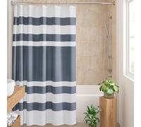Madison Park Spa Rideau de Douche en Tissu gaufré à Rayures pour Salle de Bain avec Gestion de l'humidité Scotchgard 3M, qualité Spa, Moderne, Standard, 182,9 x 182,9 cm, Bleu Indigo