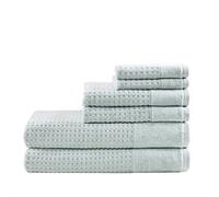 Madison Park Spa Waffle Jacquard 600 GSM 100% Cotton Combed Velour Ultra Soft Absorbent Quick Dry Hotel Bathroom Towel Set Shower Hand Face Washcloths, Assorted Sizes, White 6 Piece