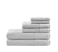 Madison Park Spa Waffle Jacquard 600 GSM 100% Cotton Combed Velour Ultra Soft Absorbent Quick Dry Hotel Bathroom Towel Set Shower Hand Face Washcloths, Assorted Sizes, White 6 Piece