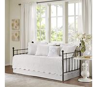 Madison Park Tuscany Parure de lit 6 pièces avec Couvre-lit, matelassage damassé Tendance avec Bords festonnés, taies d'oreiller Assorties, Blanc, 99,1 x 190,5 cm