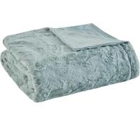 Madison Park Zuri - Jeté de lit surdimensionné en Fausse Fourrure à Rayures animales au Verso, Couverture Moderne Toutes Saisons pour lit, canapé, Bureau, Turquoise, 152,4 x 178,8 cm