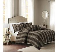 Madison Park Zuri Parure de lit 4 pices en peluche douce en fausse fourrure avec rayures d'animaux en imitation vison sur l'envers, parure de li