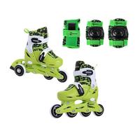 Madivo Dino Set 2 en 1 Inline/Triskate AJUSTABLE | Rouleaux ABEC-5 | Patins à roulettes convertibles en patins en ligne | Vert/Noir | Tailles: 26-29, 30-33 (M (34-37) - Set AVEC PROTÈGES)