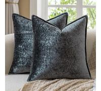Madizz Housses de Coussin Décoratives Vintage Lot de 2 Coussins Taies d’Oreiller Neutres et Ferme Décoration Intérieure pour Canapé Salon Chambre Noir Charbon 60x60 cm
