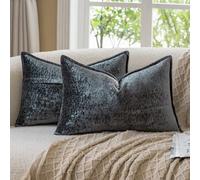 Madizz Housses de Coussin Décoratives Vintage Lot de 2 Coussins Taies d’Oreiller Neutres et Ferme Décoration Intérieure pour Canapé Salon Chambre Noir Charbon 30x50 cm