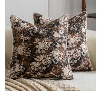 Madizz Lot de 2 décoratives Motifs Floraux Housses de Coussin Jacquard Unies Douces pour canapé Salon et Chambre Charbon Cacao 45x45 cm