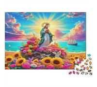 Madonna and Child with Angels and Roses Puzzles 1000 Pièces Cadeau Unique Jeu Éducatif Challenge Toy À De Qualité Supérieure Peinture Art pour Adultes Enfants 70x50cm/1000pcs