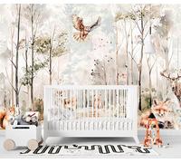 madras24 Papier peint photo animaux de la forêt pour chambre d'enfant, papier peint pour enfants, arbres, décoration murale, papier peint sur mesure aquarelle