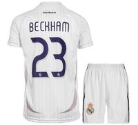 Madrid #23 Beckham Maillot Extérieur Football pour Enfants Shorts, Chaussettes, Tailles Jeune, Coffret Cadeau (Blanc, 140)