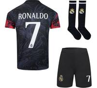 Madrid #7 Ronaldo Édition limitée spéciale Dragon Maillot Extérieur Football pour Enfants Shorts, Chaussettes, Tailles Jeune, Coffret Cadeau (Noir, 28)