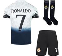Madrid #7 Ronaldo Édition limitée spéciale Dragon Maillot Extérieur Football pour Enfants Shorts, Chaussettes, Tailles Jeune, Coffret Cadeau (Blanc, 30)