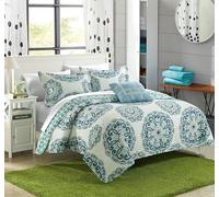 Madrid Chic Maison 3 pièces réversible Parure de lit super doux en microfibre Grand Médaillon Imprimé avec dos à motifs géométriques décoratifs Parure de lit avec taie d'oreiller et oreiller, Twin Vert