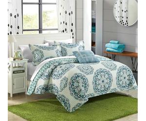 Madrid Chic Maison 3 pièces réversible Parure de lit super doux en microfibre Grand Médaillon Imprimé avec dos à motifs géométriques décoratifs Parure de lit avec taie d'oreiller et oreiller, Twin Vert