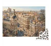 Madrid, Gran VíaPuzzle Premium 1000 Pièces Edificio Métropolis pour Seniors Anti-Stress Loisirs Créatifs Cadeau d'anniversaire 52x38cm/1000pcs