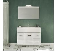 SANIVERRE Madrid Meuble Salle de Bain sur Pieds Simple Vasque Blanc Largeur 100 cm + Miroir