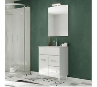 SANIVERRE Madrid Meuble Salle de Bain sur Pieds Simple Vasque Blanc Largeur 60 cm + Miroir