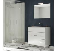 SANIVERRE Madrid Meuble Salle de Bain sur Pieds Simple Vasque Blanc Largeur 80 cm + Miroir