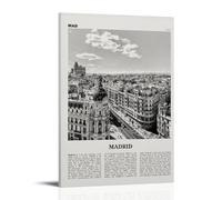 Madrid Poster noir et blanc Downtown Peinture décorative sur toile pour salon, chambre à coucher, art mural, impression d'image moderne, décoration de salle familiale, 50 x 75 cm