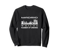 Madrid Skyline GPS Coordonnées Géographie Espagne Silhouette Sweatshirt