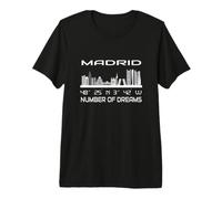 Madrid Skyline GPS Coordonnées Géographie Espagne Silhouette T-Shirt Haut de Gamme