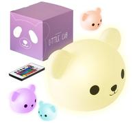 Madrigal Ourson - Veilleuse de chambre d'enfant - USB-C rechargeable avec télécommande - Lumière multicolore et chaude - Silicone douce non toxique - Fonction minuterie - Ours arc-en-ciel