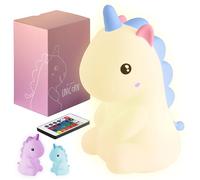 Madrigal Raibow Unicorn - Licorne - Veilleuse pour chambre d'enfant - USB-C rechargeable avec télécommande - Lumière multicolore et chaude - Silicone douce non toxique - Licorne arc-en-ciel - Bleu
