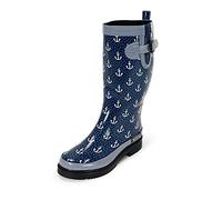MADSea Bottes en caoutchouc Ocean Anchor pour femme - Tige haute, Bleu foncé avec ancres blanches, 39 EU