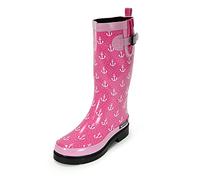 MADSea Bottes en caoutchouc Ocean Anchor pour femme - Tige haute, Rose avec ancres blanches, 39 EU