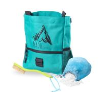 Madu Climb Grand sac à craie autoportant avec fermeture magnétique, doublure en polaire, poches zippées avec brosse d'escalade et boule de craie rechargeable (bleu sarcelle)