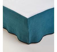 MADURA - Cache sommier Nino Indigo et feston Noir en Lin (Uni Bohème) Décoration pour Maison Salon Chambre Canapé - 90x200 cm