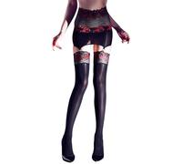Maeau Bas porte-jarretelles en dentelle florale pour femme - Collants brillants - Taille unique