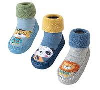 Maeau Bébé Chaussettes Antidérapantes en Coton Chaussons Chaud Bébé Fille Hiver Chaussettes Pantoufles Longues Peluche Automne Nouveau Né Enfant Garçon Tigre Ours Lion Gris Bleu Marine 02 18-24 mois