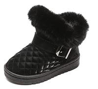 Maeau Bottes de Neige Hiver Bébé Fille Garçon Bottes en Cuir Enfant Fille Boots de Neige Enfant Imperméable Bottillons Bottines Fourrés Antidérapant Chaussures Fourrées Doublé Chaude Noir Taille 23