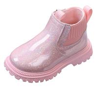 Maeau Bottines Enfant Fille Bottes en Cuir Garçon Bottes à Paillettes Courtes Bottes Cheville Brillantes Imperméable Bottes Plates Vernis Rose 30 Chaussures Antidérapant Clignotante Fermeture Éclair