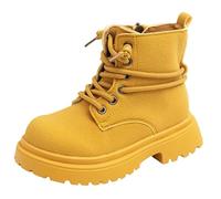 Maeau Bottines Enfant Fille Garçon Bottes à Lacets Automne Botte Courtes Printemps Bottes Cheville Antidérapant Bottines Plates Jaune 31 Chaussures Fermeture Éclair Classique Hiver Mode Imperméable