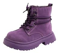 Maeau Bottines Enfant Fille Garçon Bottes à Lacets Automne Botte Courtes Printemps Bottes Cheville Antidérapant Bottines Plates Violet 33 Chaussures Fermeture Éclair Classique Hiver Mode Imperméable