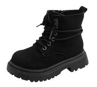 Maeau Bottines Enfant Fille Garçon Bottes à Lacets Automne Botte Courtes Printemps Bottes Cheville Antidérapant Bottines Plates Noir 33 Chaussures Fermeture Éclair Classique Hiver Mode Imperméable